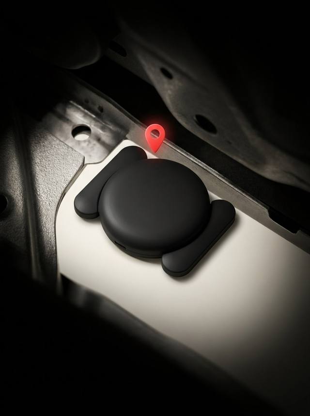 Mano sosteniendo el GPS magnético con vehículos al fondo