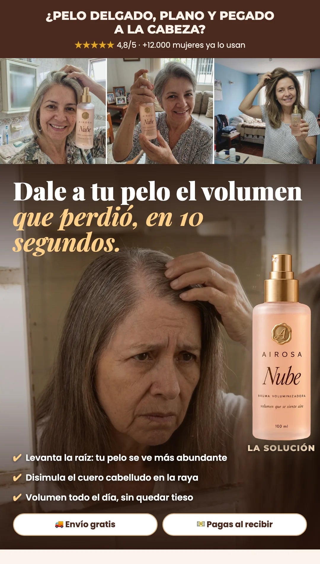 ¿Pelo delgado, plano y pegado a la cabeza? Dale volumen en 10 segundos con Airosa Nube