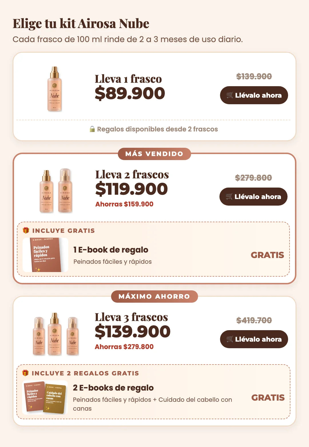 Elige tu kit Airosa Nube: 1, 2 o 3 frascos