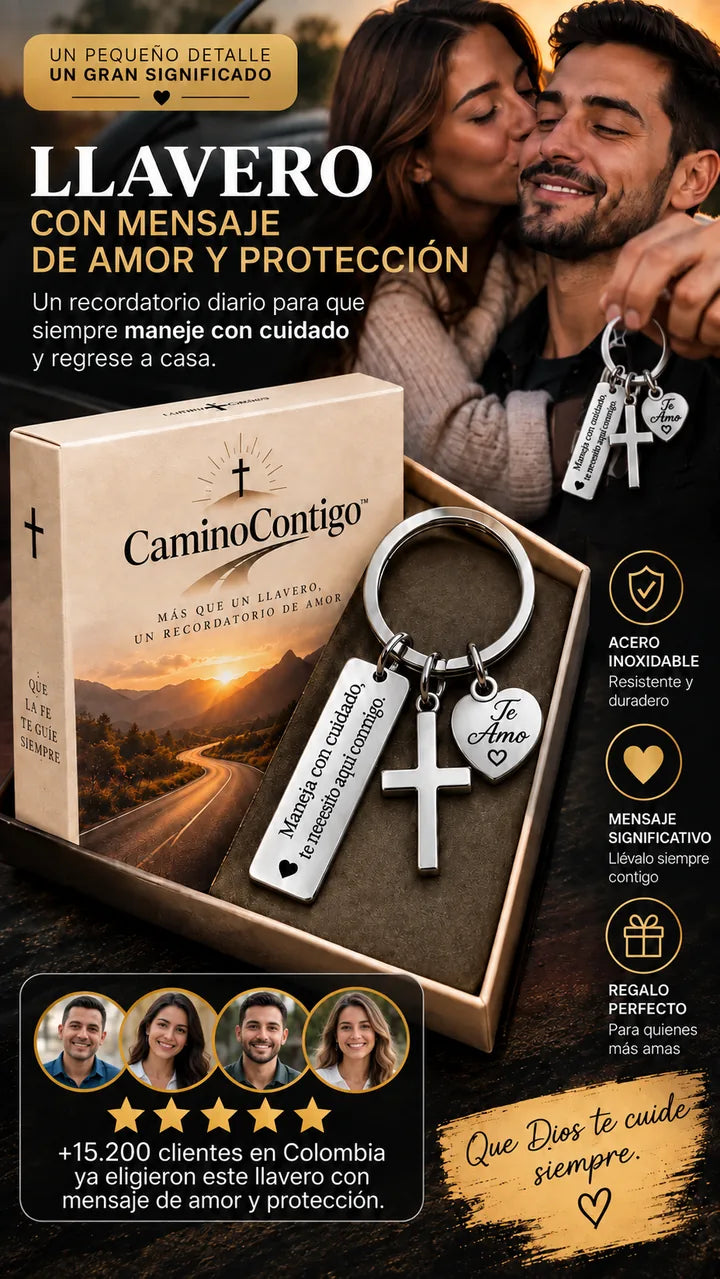 Llavero con mensaje de amor y protección — CaminoContigo