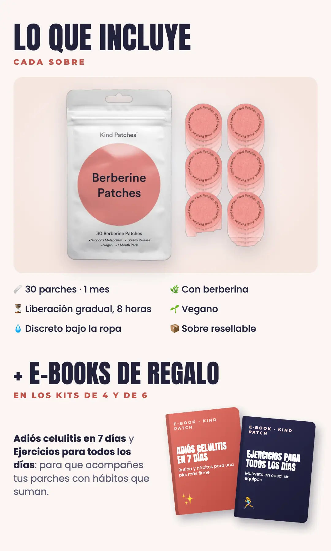 Lo que incluye: 30 parches de berberina y e-books de regalo