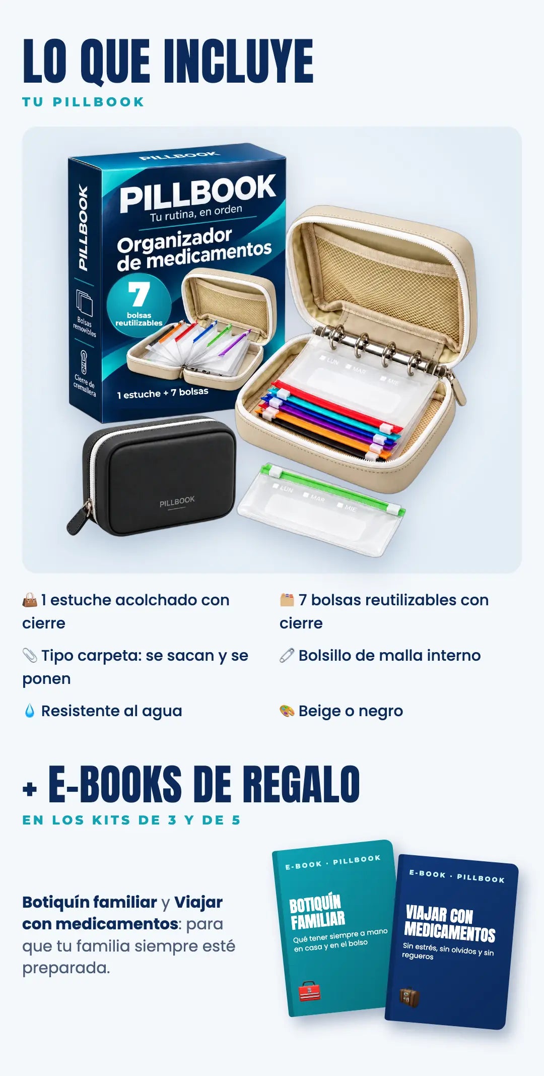 Lo que incluye: 1 estuche + 7 bolsas y e-books de regalo
