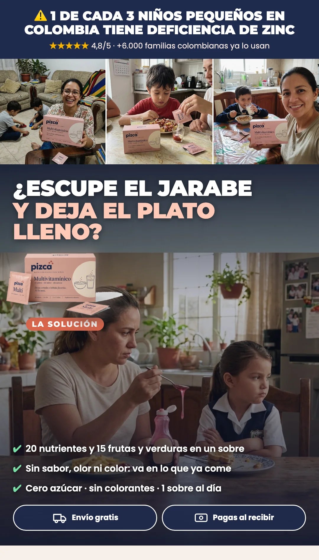 ¿Escupe el jarabe y deja el plato lleno? Pizca multivitamínico en polvo
