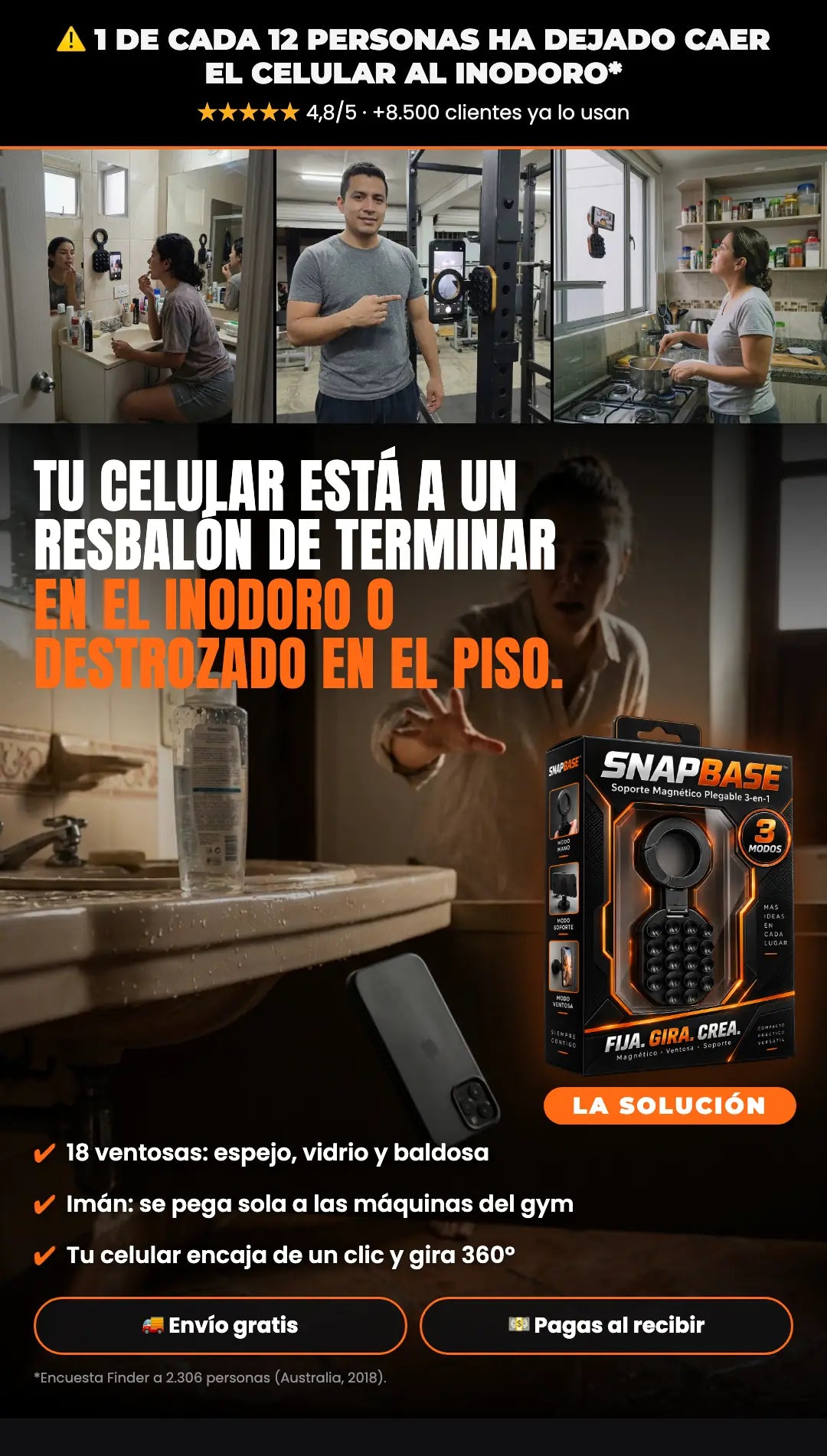 Pega tu celular donde quieras y graba sin manos. SnapBase