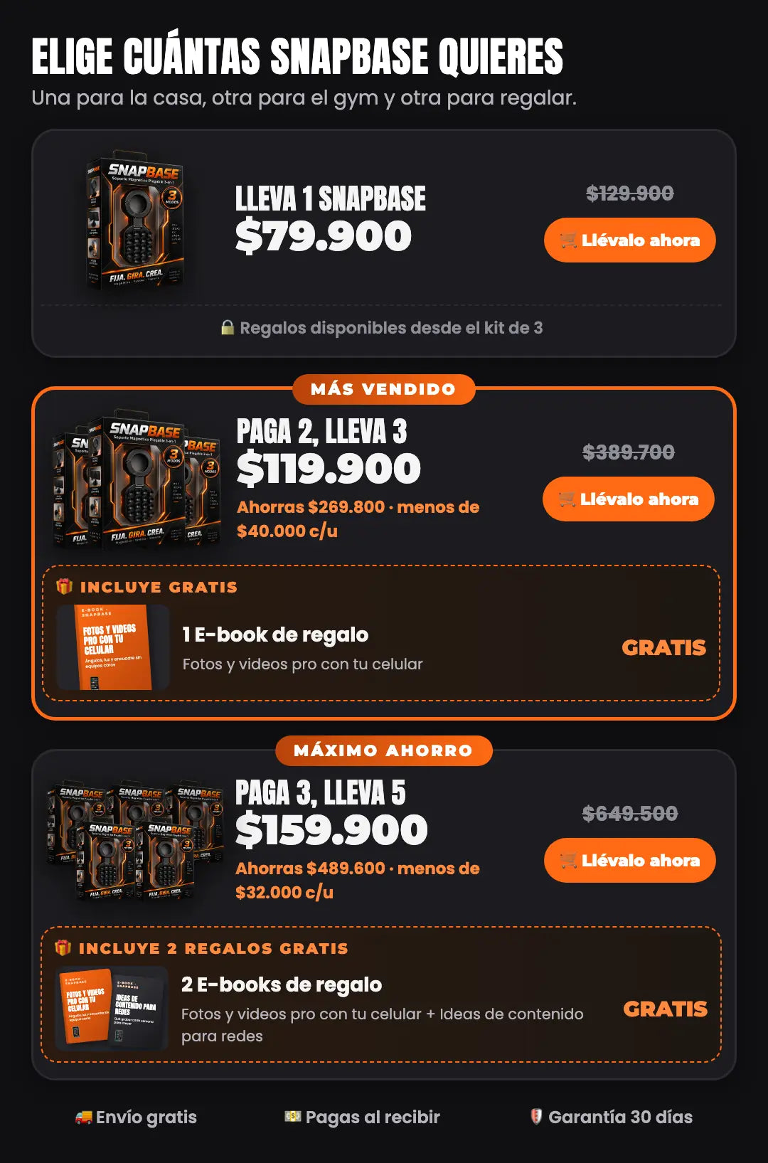 Elige tu kit SnapBase: 1, paga 2 lleva 3, paga 3 lleva 5