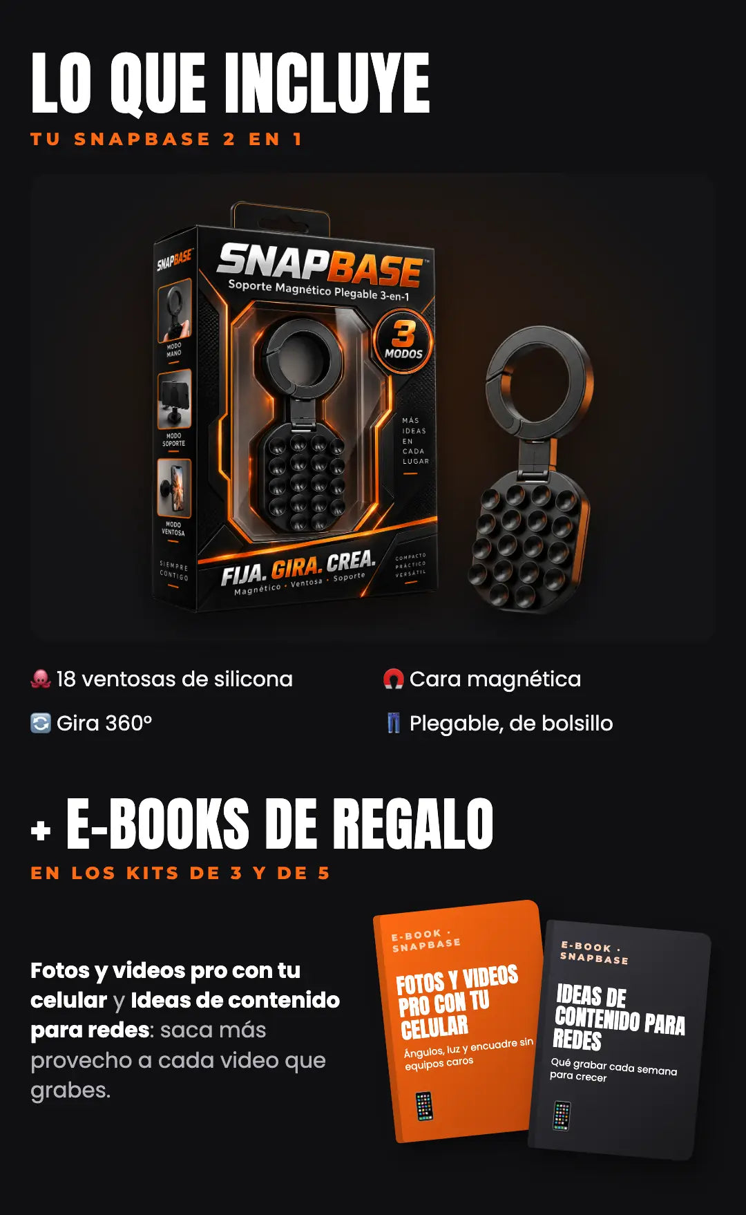 Lo que incluye: SnapBase 2 en 1 y e-books de regalo