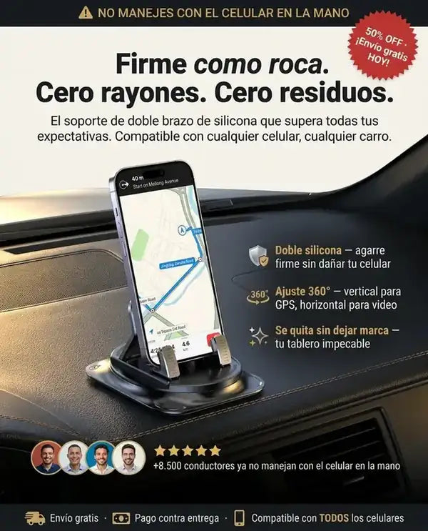 Soporte 360 — Firme como roca, cero rayones, cero residuos