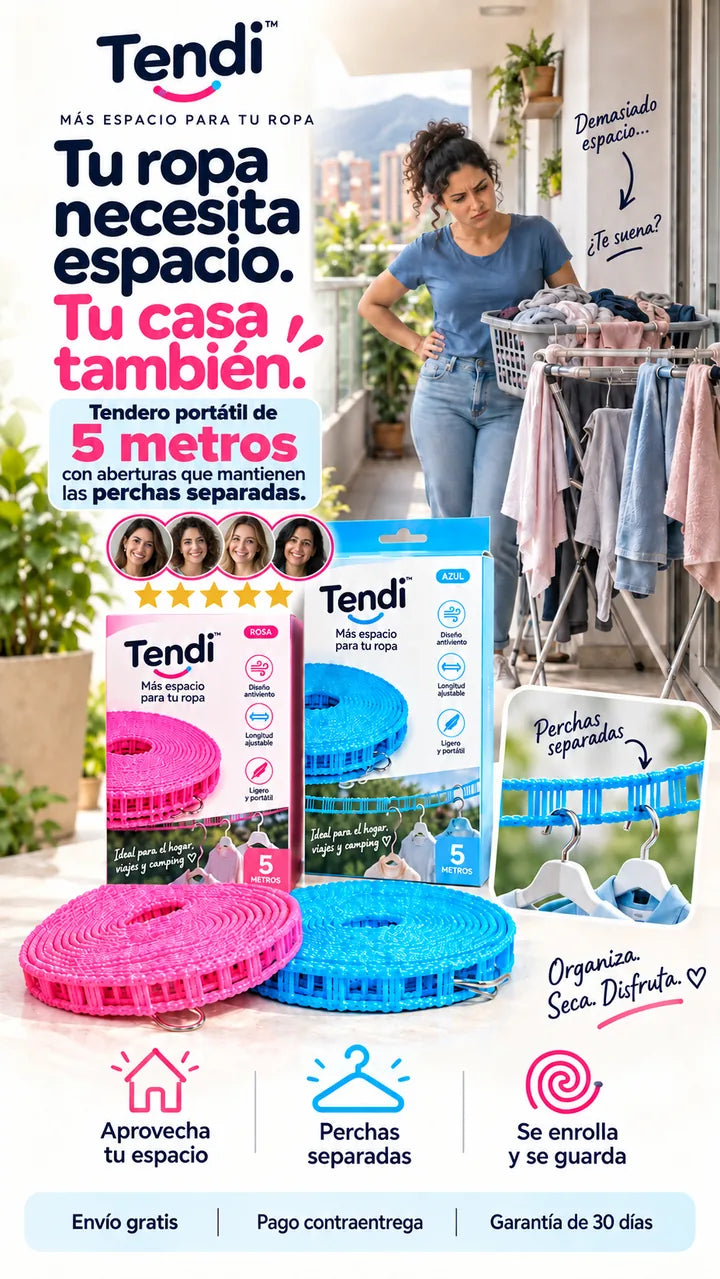 Tendero portátil de 5 metros con perchas separadas — Tendi