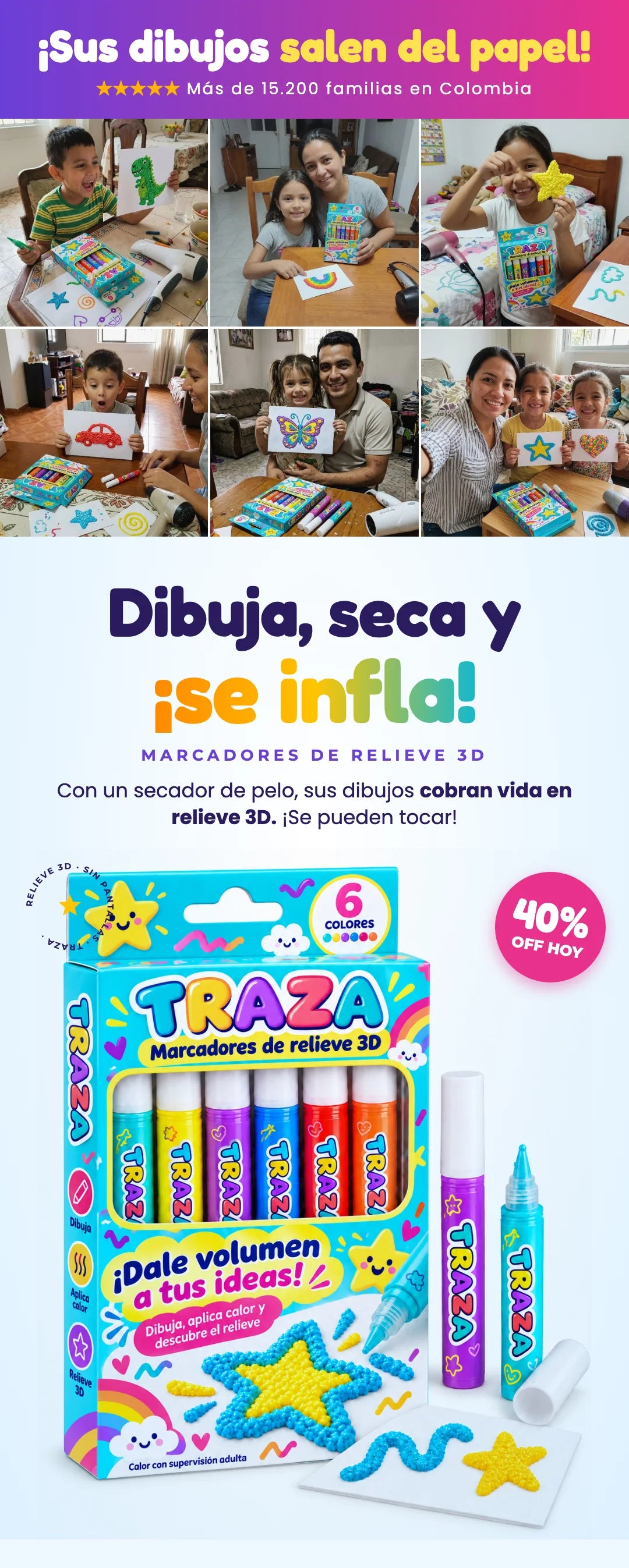 ¡Sus dibujos salen del papel! Traza, marcadores de relieve 3D