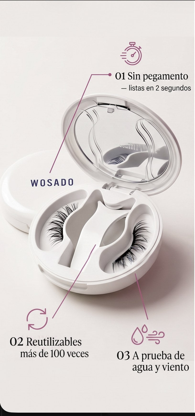 Beneficios Wosado: sin pegamento, reutilizables, a prueba de agua