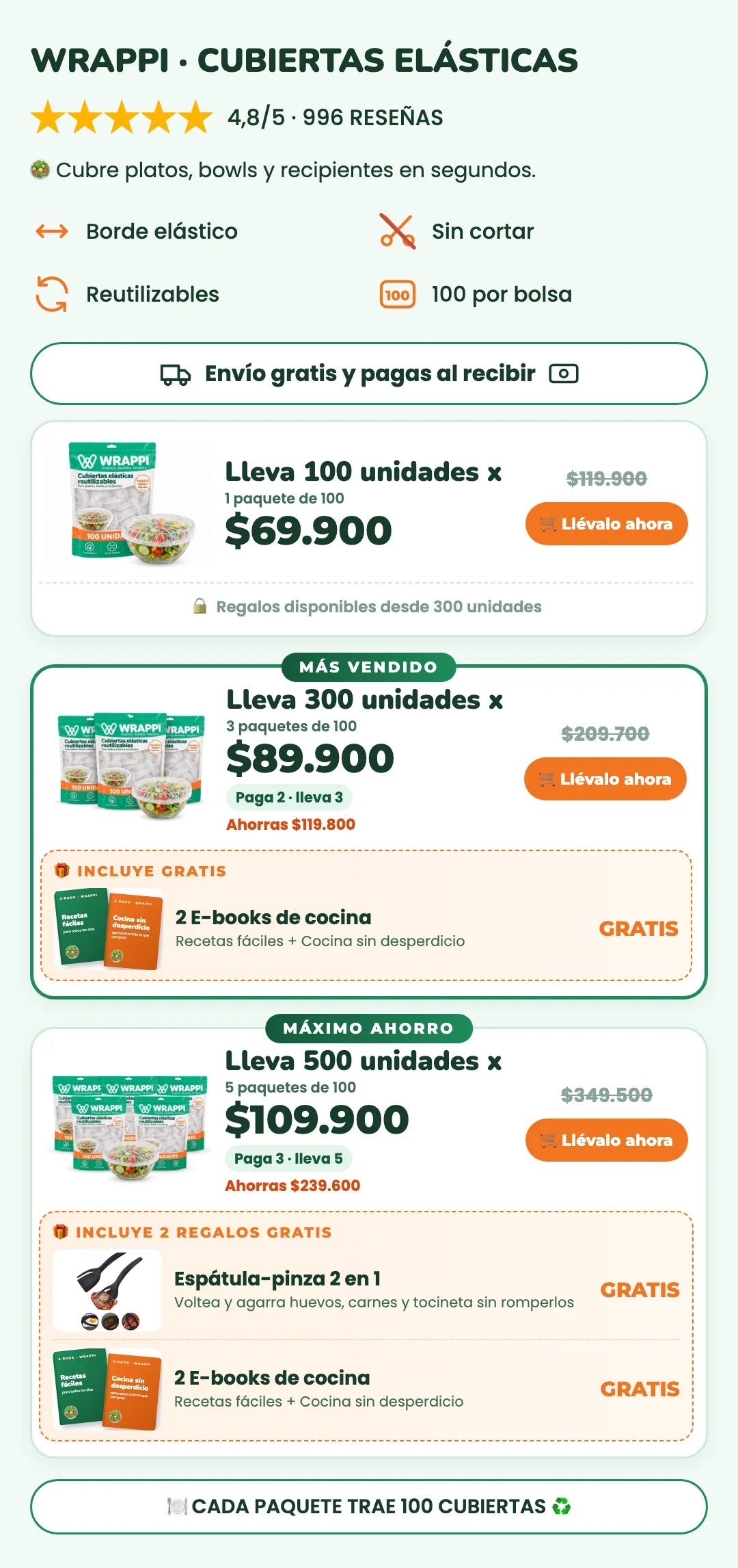 Elige tu kit Wrappi: 100, 300 o 500 unidades con regalos